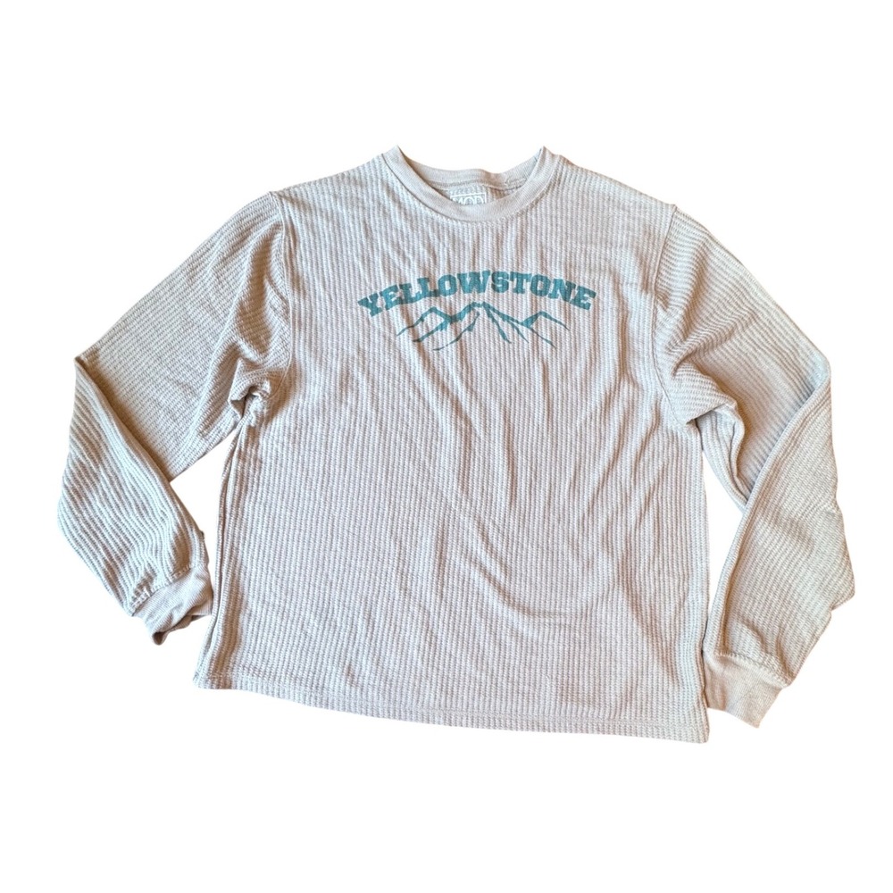 Modern Lux Yellowstone Long Sleeve Thermal Shirt Gray Mountains Graphic‎ Size L